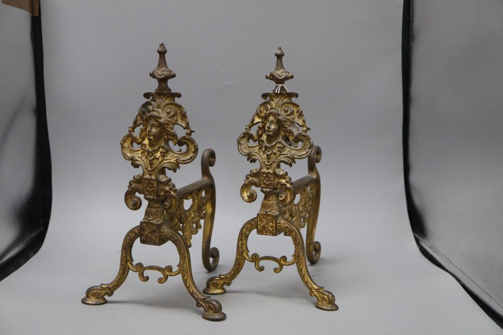 A pair of gilt bronze chenets, height 37cm